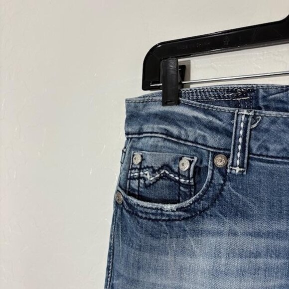 Miss Me Jeans Womens 31 Blue Straight Leg Embroidered Pockets Stretch Denim - Picture 2 of 8